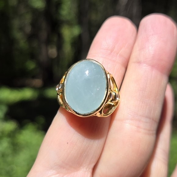 Aquamarine 13k & Topaz sterling & gold heart ring sz8 - Picture 3 of 8